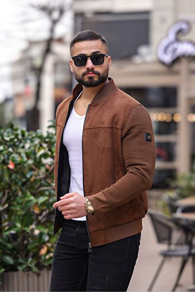 BASEL.CO Bomber Knitwear Suede Sleeve College Jacket