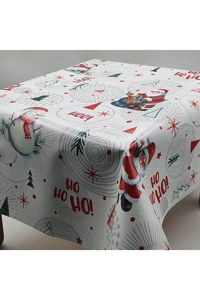 K&M HOMETEX Christmas Patterned Lined Wipeable Oilcloth Tablecloth