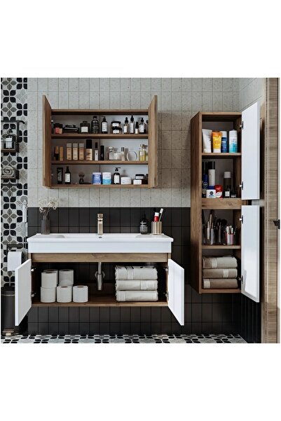 ERVA 100 Cm Seramik Lavabolu Mdf Banyo Dolabı Takımı Istanbul Içi Satiş Ücretsiz Montaj Ve Kurulum