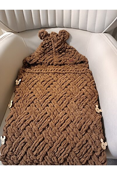 Moda Biçer Ayıcıklı Yumuşacık El Örgüsü Organik Antialerjenik Bebek Battaniye/kundak/fortbebe/uyku Tulumu