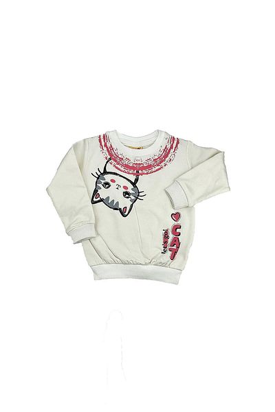 Petto Girls Cat Printed Baby Girl Sweat White