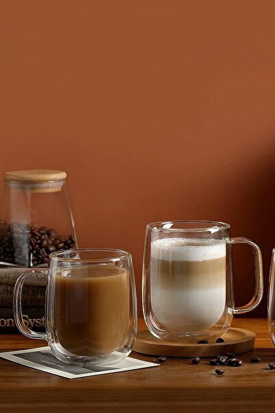 MİS KİTCHEN 2 Adet Kulplu Çift Cidarlı Cam Çay Ve Kahve Kupası 250 ml