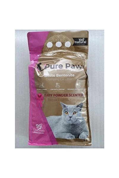 White Pure Paws Pure Paws Ince Taneli Bebek Pudralı Bentonit Kedi Kumu 5 Lt
