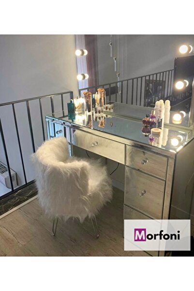 Morfoni Peluş Puf Berjer Model Beyaz Kumaş - Gri 4 Ayak Mrf-1142