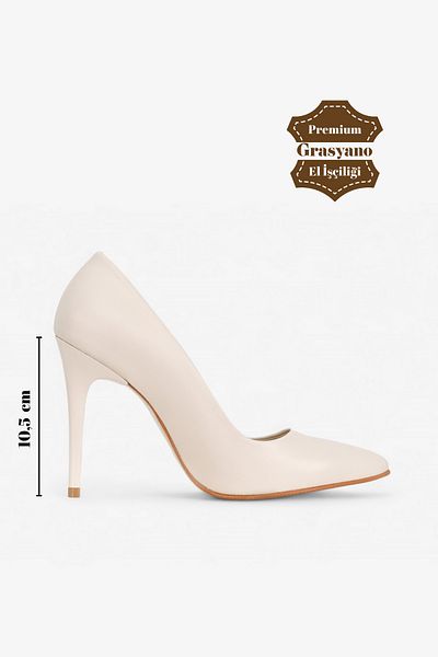 Grasyano High Stiletto Genuine Leather - Ecru/Cream, 10.5 Cm Comfortable Heeled Shoes
