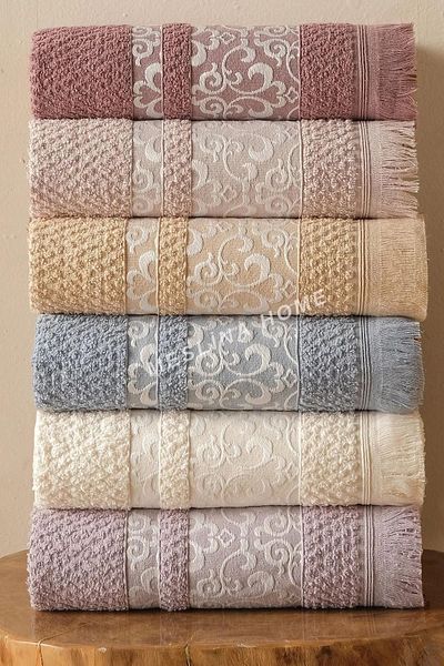 Meslina Home 6 db Jacquard és rojtos törölköző készlet - Kéz- és arctörlő 50x90 cm-hs-jacquard50x90