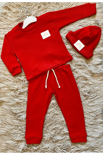 enes baby ribana likralı alt üst şapkalı 3 lü takım