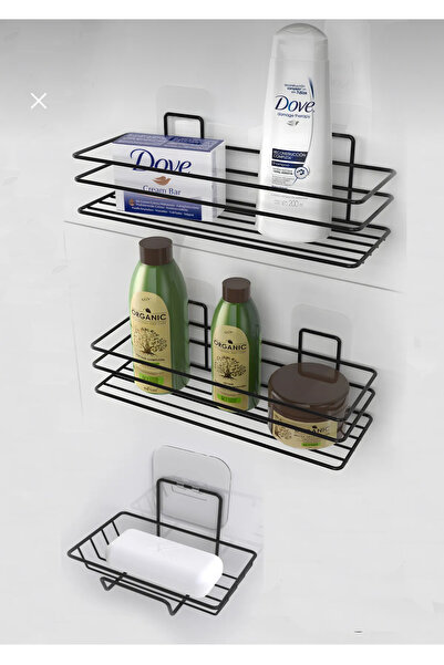 VİE HOUSE Μαύρο σετ μπάνιου 3 τεμαχίων - Αυτοκόλλητος οργανωτής μπάνιου, θήκη...