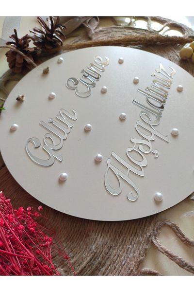 fabrikahşap Cream Backdrop - Welcome to the Bride's Home Pearl Door, Decoration Wedding Engagement Promise Special Day