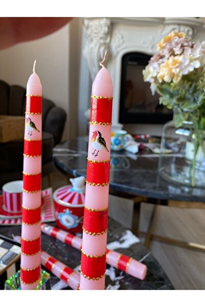 Handmade 2 li pip love birds kuşlu şamdan mum 2 adet mum kuş desenli