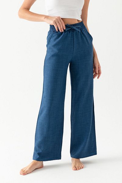 CNRCollection Navy Blue High Waist Pocket - Comfortable Linen Look Women's Trousers