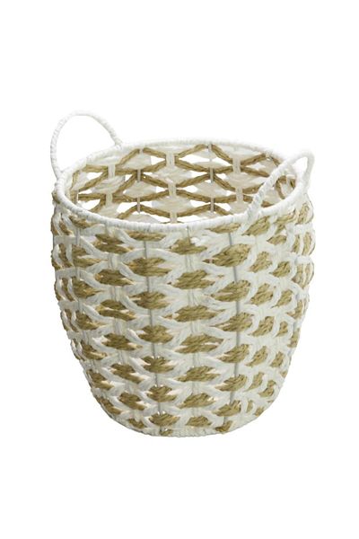 T.Concept Beige-White Colored Decorative Durable Oval Wicker Basket - Small Size (S)