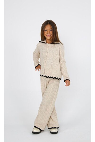 HC Kids Wear Set de tricotaje pentru fete, cardigan și pantaloni bej