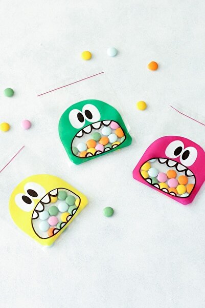 Elizberen Bantlı Şeffaf Desenli Poşet Canavar 2500 Adet Pembe