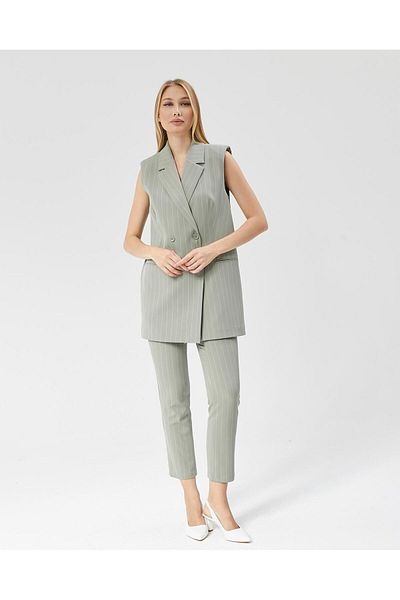 Appleline Long Striped Women's Classic Vest - Khaki