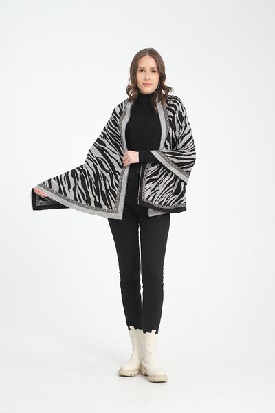 VEGA MODA Zebra Patterned Comfortable Knitwear Shoulder Shawl - Reversible Women's Shawl