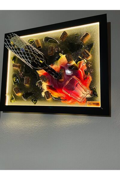 ArtisticDesigns Led Işıklı Epoksi Tablo (şarap ) Kırık Şişe Sanatı