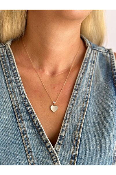 Ayça vural Minik kalp taş detaylı ve mineli çelik kolye