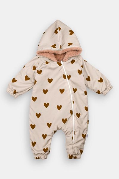 Sare Çocuk Giyim Heart Patterned Waterproof Jumpsuit for Baby Girl - Cream, Astronaut Winter Model