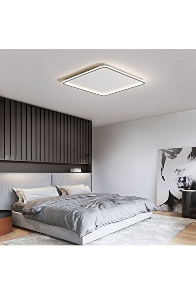 CATLUZ Antrasit Kumandalı Dimli 3 Işık Rengi Kare 50x50cm Led Tavan Lambası, Avize, Modern Aydınlatma