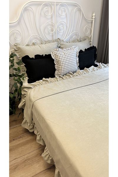 Decamor home Single Frilly Bedspread Set - Light Moon Stone