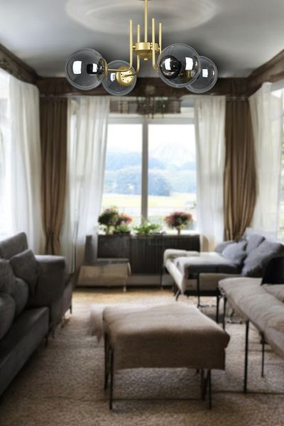 Fer Avize Tanya Modern Design Kitchen - Living Room - Bedroom - Ceiling Antique Color Smoked Glass 4-Piece Chandelier