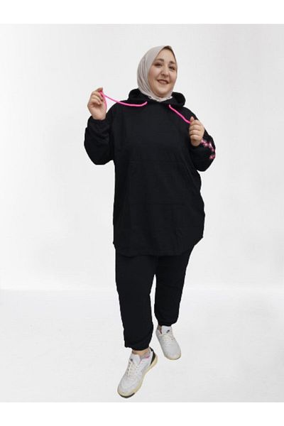 MODAALFABE Casual Cut Large Size Hijab Tracksuit Set - Black