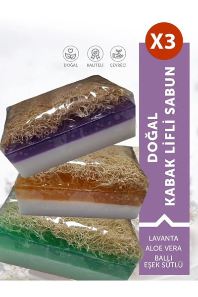 TrendMilano Doğal Bakım Üçlüsü Kabak Lifli Aloe Vera - Lavantalı - Ballı Eşek Sütlü Sabun