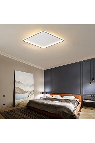 CATLUZ Antrasit Kumandalı Dimli 3 Işık Rengi Kare 50x50cm Led Tavan Lambası, Avize, Modern Aydınlatma