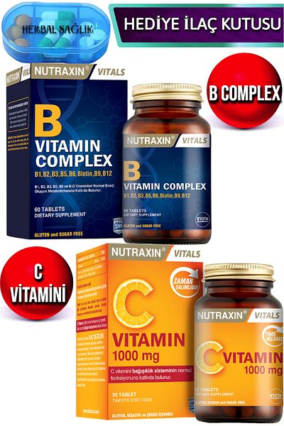 Nutraxin Vitamin B Complex 60 Tablets + Nutraxin Vitamin C 1000 Mg -30 Tablets