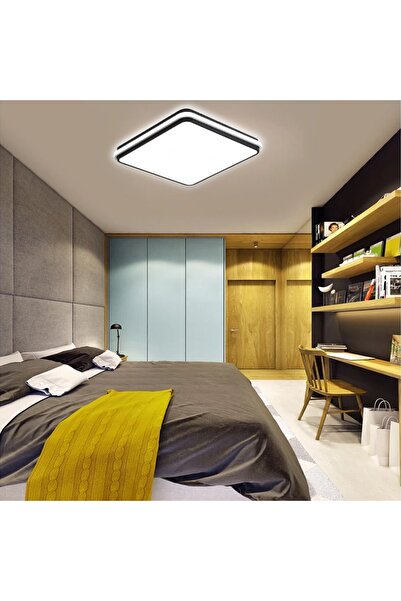 CATLUZ Siyah Kare Kumandalı Dimli 3 Işık Renkli 60x60cm Led Tavan Lambası, Modern Aydınlatma, Avize