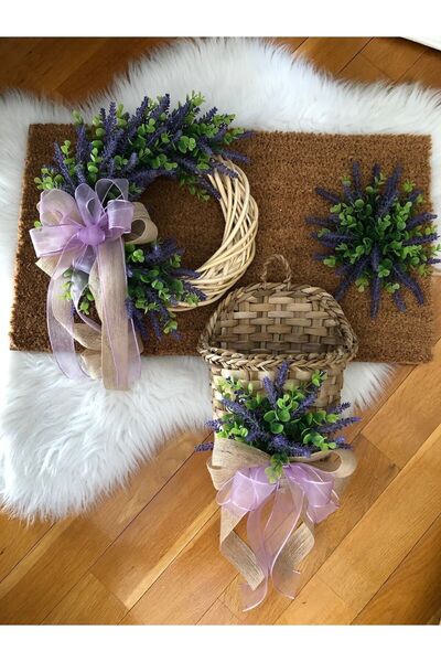 Pusula Hijyen Lavantalı Kapı Süsü Paspas Sepet Seti. Kapı Önü Seti