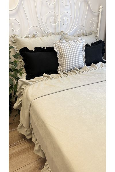 Decamor home Single Frilly Bedspread Set - Light Moon Stone