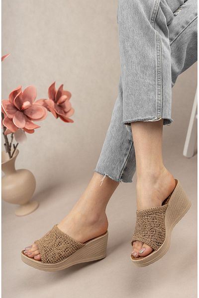 epaavm Open Toe Knitted Wedge Sole Slippers
