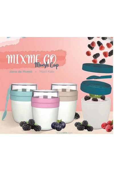 Hane216 650 ml Muesli Storage Container, Gasketed Lid Leak-Proof, Nutrition Container with Spoon, Diet Container
