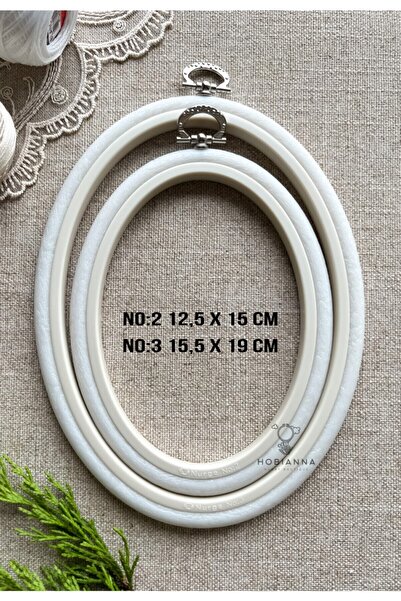 Hobianna Nurge 2'li Oval Kırık Beyaz Pano Kasnak Set