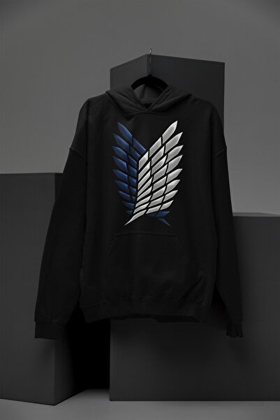 MAGORS ATTACK ON TITAN  BASKILI 3 İPLİK KALİTE KAPŞONLU OVERSIZE SWEATSHIRT