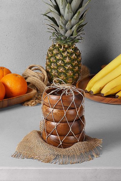 SepetçiBaba Round Acacia Snack Bowl Set of 4