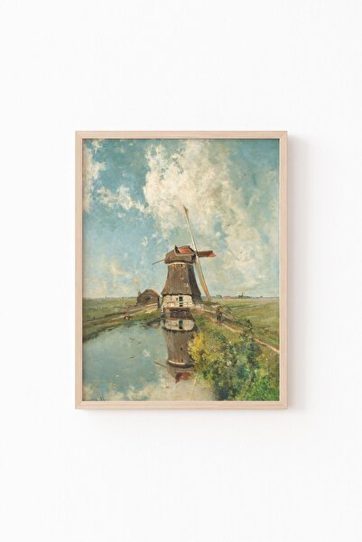 epiqart Yel Değirmeni - Ahşap Desenli Çerçeve