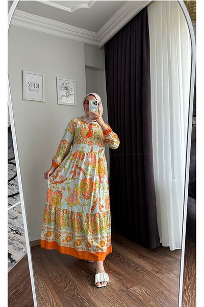 RFK Butik Rochie de dama din vascoza portocalie - cu model autentic
