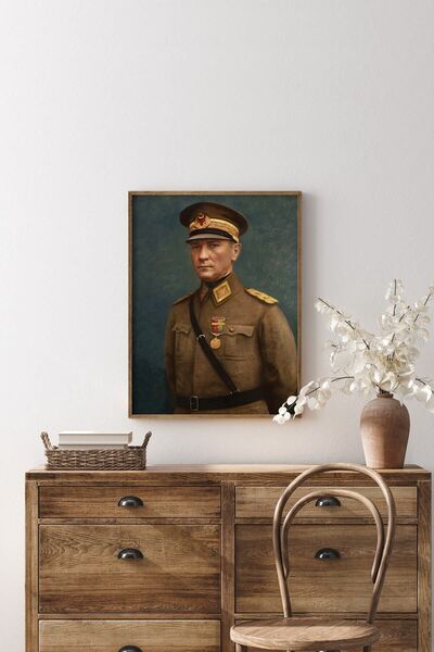 epiqart Atatürk Portresi - Ahşap Desenli Çerçeve