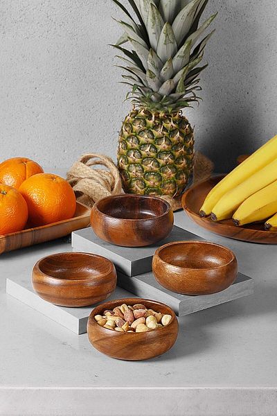 SepetçiBaba Round Acacia Snack Bowl Set of 4