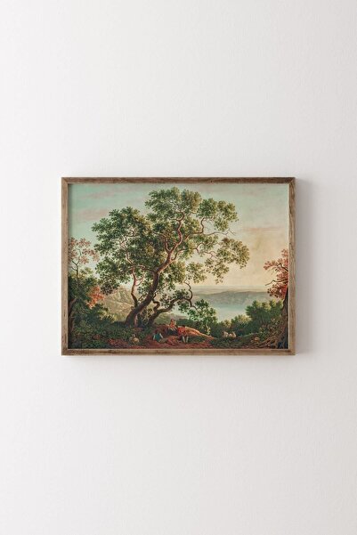 epiqart Carlo Labruzzi - Figürler Ve Keçi Sürüsü - Ahşap Desenli Çerçeve