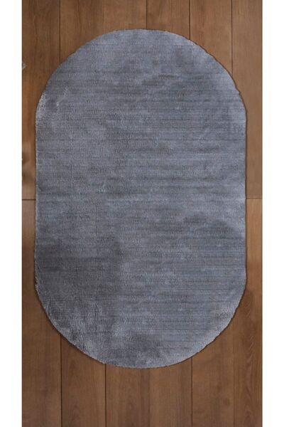 SARAR HALI Tavsan Kaymaz Taban Gri Post Peluş Oval Halı