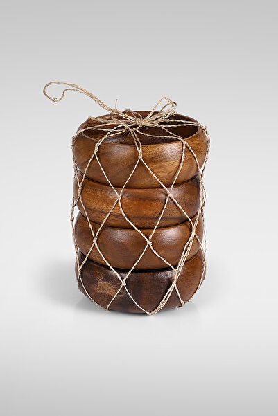 SepetçiBaba Round Acacia Snack Bowl Set of 4