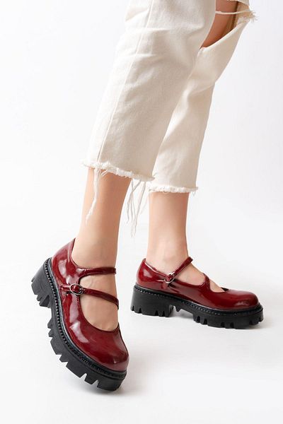 Aymood 868-756 Pantofi de zi cu talpă înaltă din piele lacuită roșie Claret