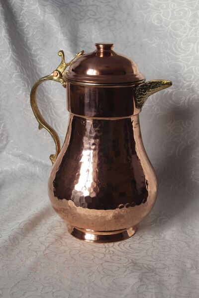 Zinnun Kapaklı Bakır Sürahi