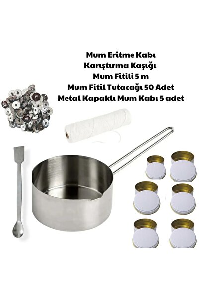 adin tasarım Mum Yapım Seti Mum Eritme Kabı 500 Ml Parafin Karıştırma Kaşığı Mum Fitili Tutacağı Mum Kabı Beyaz