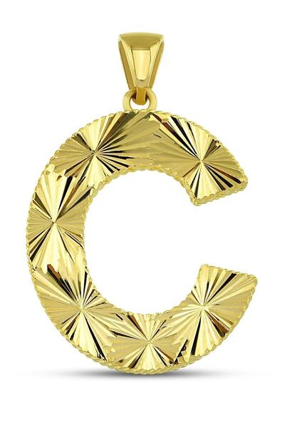 Altınkesesi 14 Ayar Altın Kalemli Parlak C Harfi Kolye Ucu