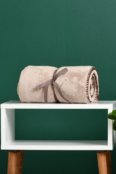 Ellia Soft Single Wellsoft Plush TV Blanket Cream (120x170 Cm - Brown Shepherd Stitch)